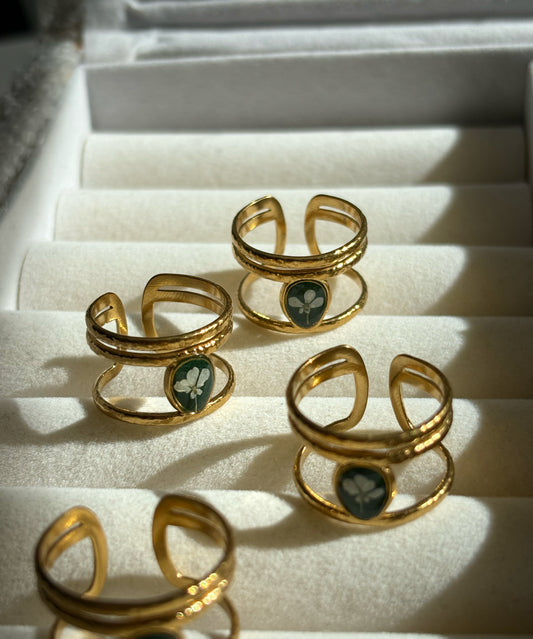 Bague double monture - vert sapin