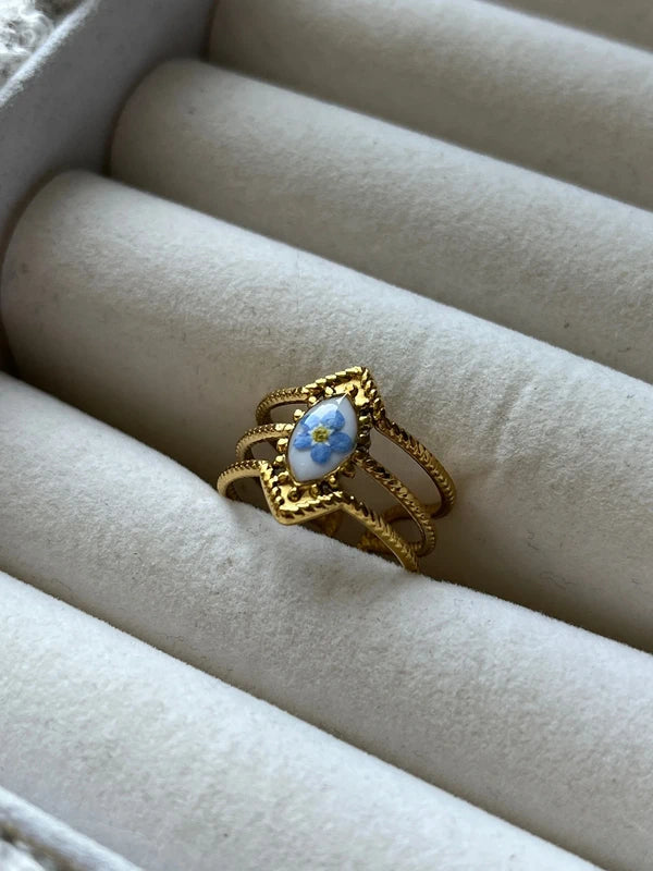 Bague plaqué or triple monture myosotis