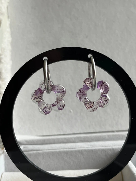 Boucles d'oreilles créoles et pampilles orchidées