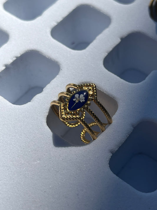 Bague triple monture - Fond bleu roi