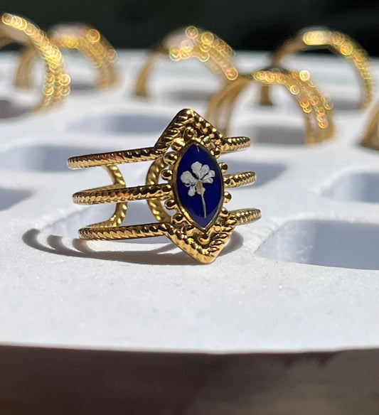 Bague triple monture - Fond bleu roi
